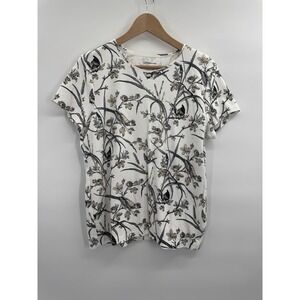 VTG Croft & Barrow Womens XL Classic Tee All Over Bird Print Grandma Novelty B&W